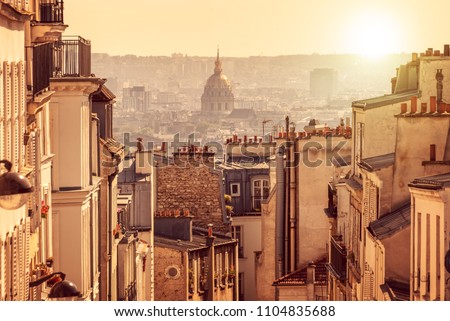 Panorama of Paris, view from the hill of Montmartre, in Paris France Royalty-Free Stock Photo #1104835688