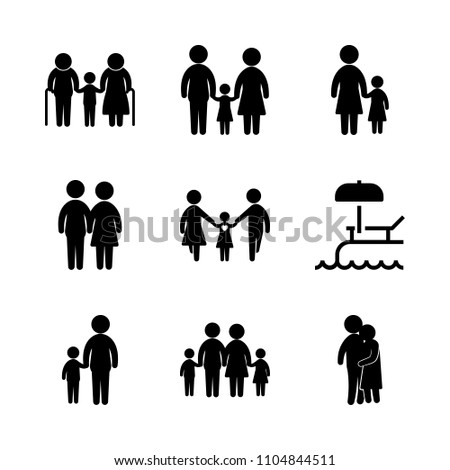 9 Family icons vector set. hotel, childhood, standing and daughter illustration for web.