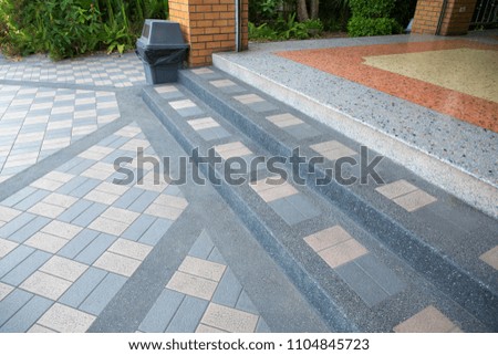 Grey Floor tiles steps perspective view texture and background - construction detail