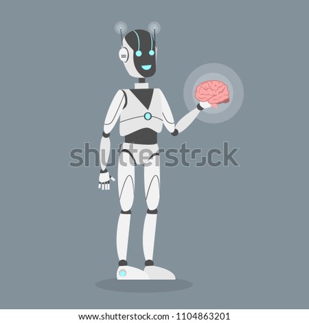 Robot with brain in hands. Concept of intelligence.