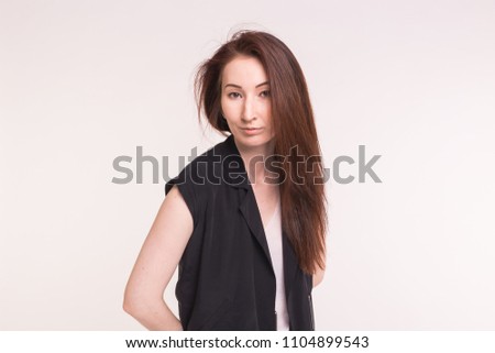 Young Asian pretty woman close up portrait on white background.