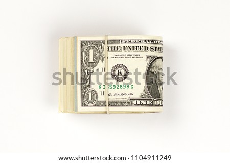 Stack of USA 1 dollars isolated on white background