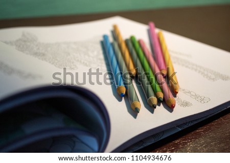Coloring book and pencils for adults