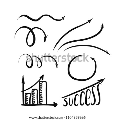 Set of doodle style hand drawn vector arrows for designing market research/ financial/ business presentations and documents, poster, banner, logo, icon. 