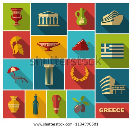 Traditional symbols of Greece. Flat vector illustration