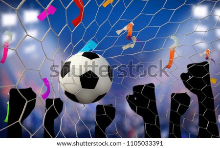 soccer ball in the net and the stadium  abstract football  backgrounds.

