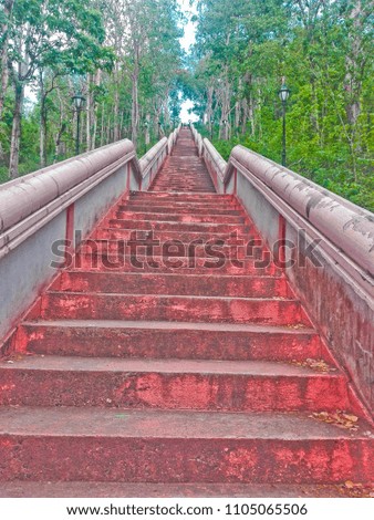 Stairs up and down to the top of volcano in Buriram Thailand.