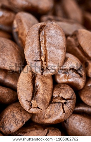 Close up picture of freshly roasted coffee beans, shallow depth of field.