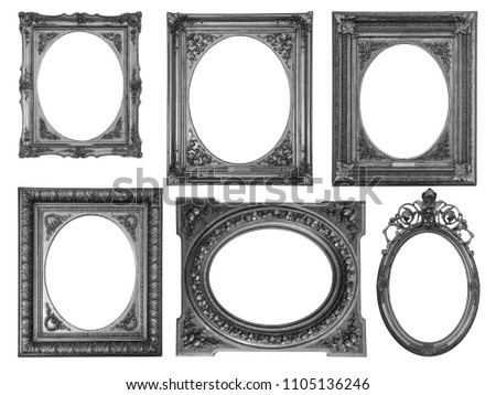 Collection of wooden frames isolated on white - black and white