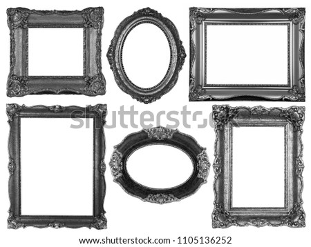 Collection of wooden frames isolated on white - black and white