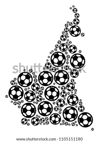 Football African Cameroon map. Vector geographic plan made from football balls in variable sizes. Abstract African Cameroon map concept is constructed with scattered soccer balls.