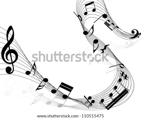 Musical Design Elements From Music Staff With Treble Clef And Notes in Black and White Colors. Vector Illustration. 