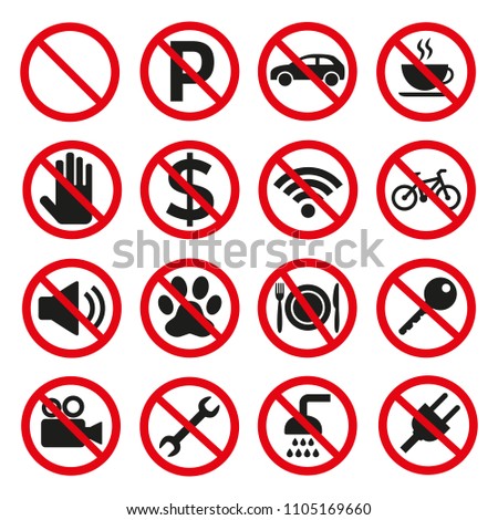 Prohibition signs set safety on white background. Vector illustration