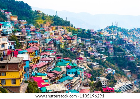 Not Brazil Nor Argentina Its my India. The beautiful panoramic landscape of Shimla situated in Himachal Pradesh. Natural beauty of Shimla Himachal Pradesh India. Best honeymoon destination for couples Royalty-Free Stock Photo #1105196291