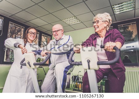 Senior adults in a nursing home for the elderly doing sport activities