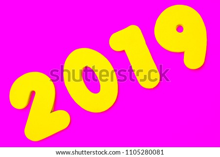 A yellow 2019 heading over a pink background.