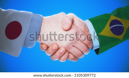 Japan - Brazil / Handshake concept about countries and politics