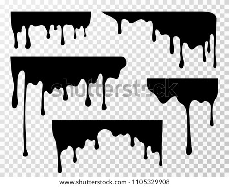 Black dripping oil stain, sauce or paint current vector silhouettes isolated. Liquid splash, splatter border, trickle leak illustration Royalty-Free Stock Photo #1105329908