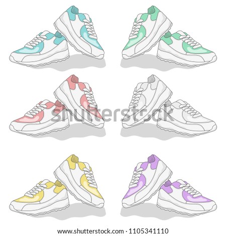 Some hand draw sneakers for sport style on white background