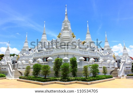  white Pagodas "art decorated in Buddhist church temple temple  created with money donated  public  no name of artist appear (but of work not for copyright)This photo  taken under  conditions."