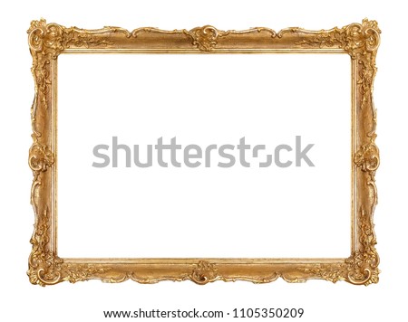 Golden frame for paintings, mirrors or photos Royalty-Free Stock Photo #1105350209