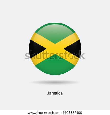 Jamaica flag - round glossy button. Vector Illustration.