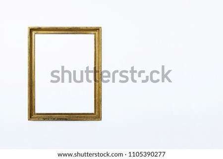 Gold rectangular frame left for painting or picture on white background. Isolated.