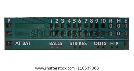 retro baseball scoreboard isolated on white Royalty-Free Stock Photo #110539088