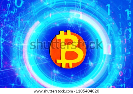 bitcoin. crypto currency of virtual money. money. blue background. currency image