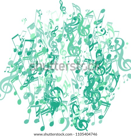 Wreath of Musical Notes. Abstract Background with Notes, Bass and Treble Clefs. Vector Element for Musical Poster, Banner, Advertising, Card. Minimalistic Simple Background.