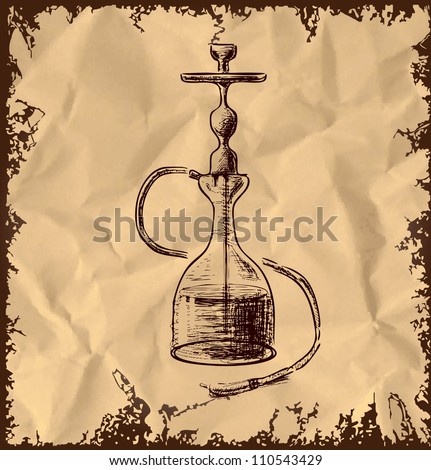 Hookah icon isolated on vintage background. Hand drawing sketch vector illustration