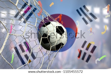 South Korea flag and soccer ball.Concept sport.