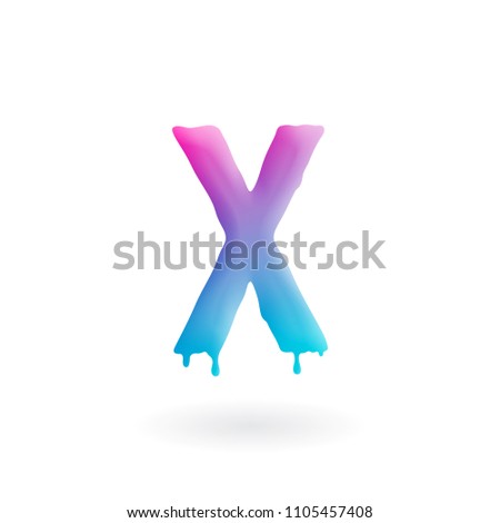 Letter X logo. Colored paint character with drips. Dripping liquid symbol. Isolated art concept vector.