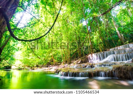 Beautiful waterfall in tropical deep jungle forest, Thailand