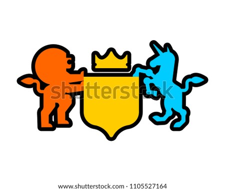 Lion and Unicorn Shield heraldic symbol. Sign Animal for coat of arms. Vector illustration
