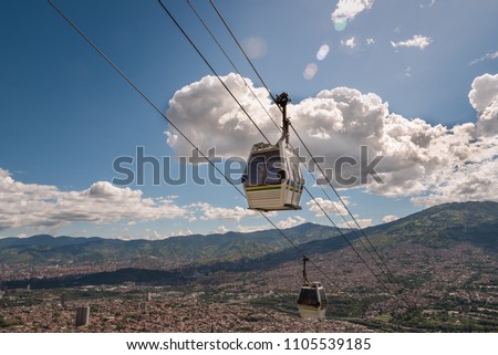 Cable car of the city of Medellin, popular public transport mode. Colombia Royalty-Free Stock Photo #1105539185