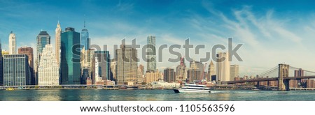 New York City panorama. East river and downtown.