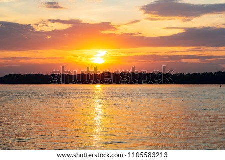 Beautiful sunset landscape of Volga river, Russia.