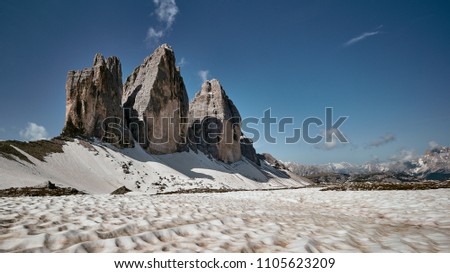 Mountain view around the famous Three Peaks in the Italian Dolomites.