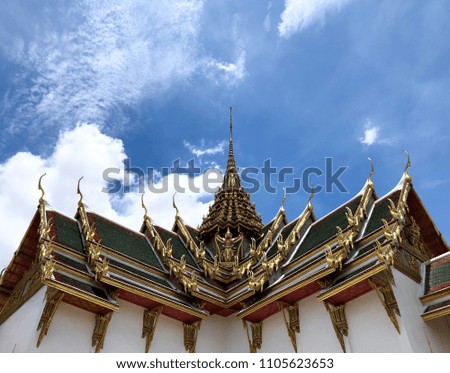 View of Wat Phra Kaew, as known as the Temple of the Emerald Buddha and officially as Wat Phra Si Rattana Satsadaram in Bangkok, Thailand.