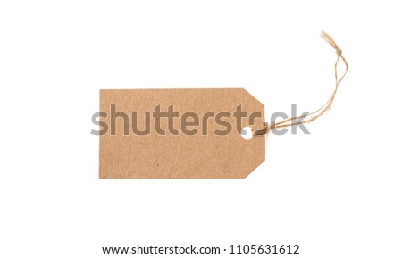 Kraft paper tag. Beige recycled craft blank parcel label isolated on white background