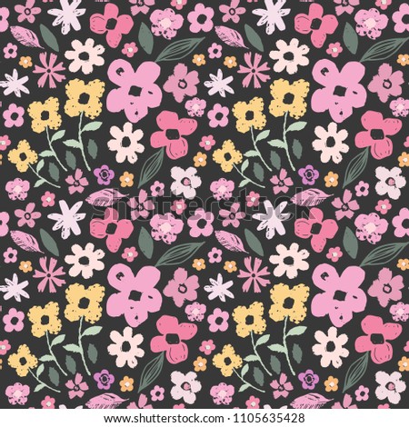 Seamless pattern with flowers, leaves. Floral background texture. Summer print. Fabric design