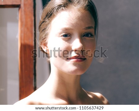 Beautiful woman face natural portrait