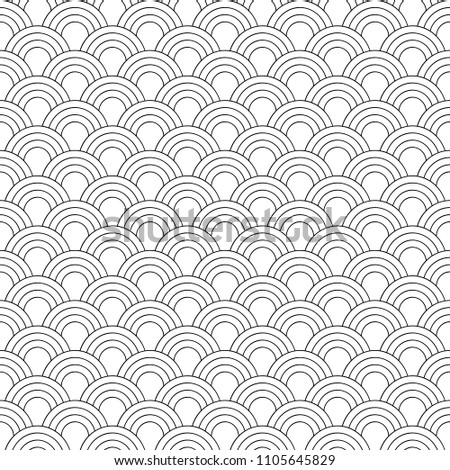 Wave seamless pattern. Abstract geometric repeat background. Asian traditional backdrop, chinese wallpaper, black and white textile print