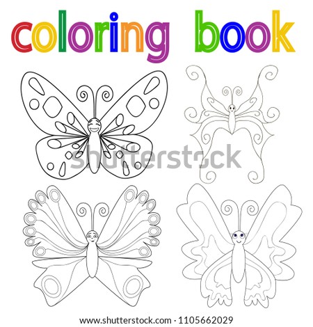 white background, book coloring butterfly, cartoon