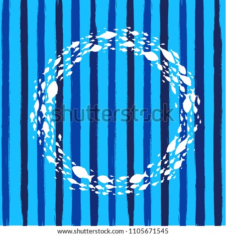 Blue Poster With Line And Fish Symbol Ball, Vector Illustration