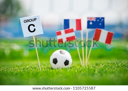 Table with title "Group C" National flags in background. National flags of France, Australia, Peru, Denmark