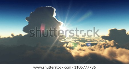 fly above clouds sunset