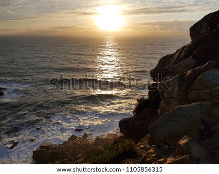 Atlantic ocean at sunset. Cabo da Roca, Portugal.