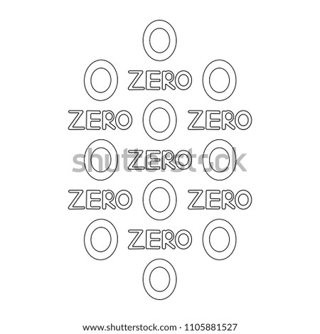 Numeral and word zero. Coloring page. Vector illustration